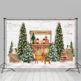 Lofaris Snowy White Winter With Christmas Tree Deer Backdrop